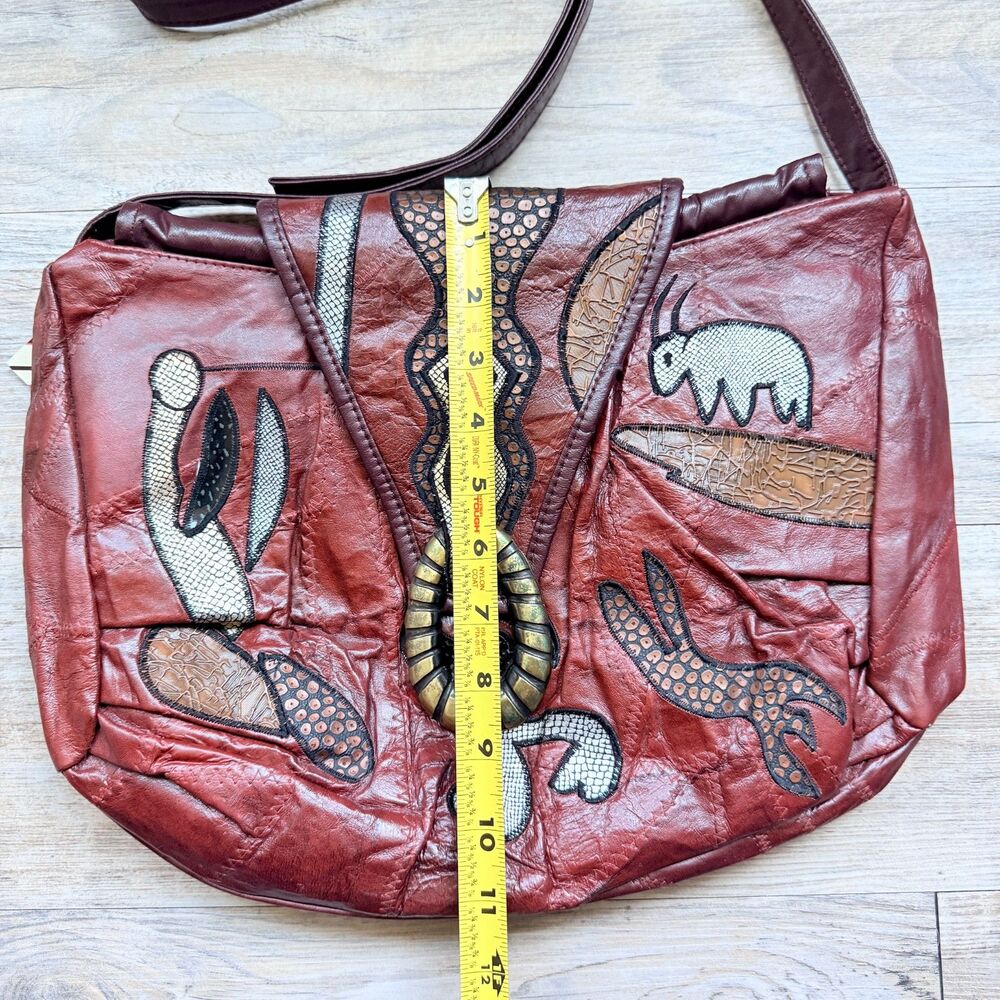 Vintage Genuine Leather Patchwork Snake Crossbody Bag Boho Safari Animal Purse - Picture 7 of 13